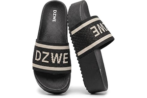 Platform Sandals Women Street Slides, Black Wedge Sandals for Women with Chunky Foam Sole and Bold Jacquard Logo Strap, Urban Espadrilles for: Jacquard Weave and Production Notes