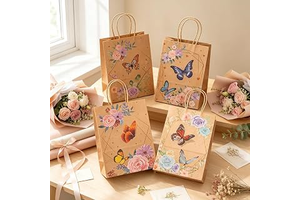 4Pcs Kraft Paper Gift Bags, Floral Paper Bags With Handles, Flower Gift Bag: Print Design and Production Notes