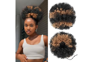 YEAME Afro Puff Drawstring Ponytail for Black Women, Short Kinky Curly Afro Ponytail Synthetic Hair Puffs, Premium Ombre Brown Afro Bun: Ombre Dyeing and Production Notes