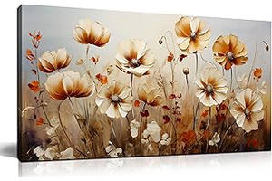 DNIEOTU Flower Wall Art for Living Room, Floral Canvas Wall-Decor for Bedroom, Beige and Brown Picture Prints for Hallway Office, Size 40 x 20: Print Design and Production Notes