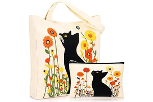Abbylike 2 Pcs Embroidered Canvas Tote Bag with Makeup Bag Set, 13.7 Inch Reusable Floral Grocery Tote with Handles for Women: Print Design and Production Notes
