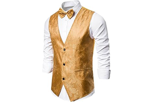 Mens Vest Formal Waistcoat Paisley Floral Jacquard Pocket Square V-Neck Vests Suit for Tuxedo Wedding Outfits: Jacquard Weave and Production Notes