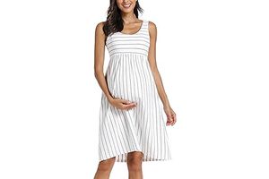 Ecavus Maternity Tank Dress, Striped Block Sleeveless for Baby Shower: OEM Production and Sizing Notes