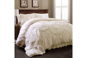 Lush Decor 3 Piece Serena Comforter Set, King, Ivory: Jacquard Weave and Production Notes