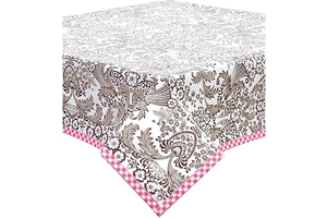 Toile Brown Oilcloth Tablecloths with Pink Gingham Trim (48x84): Fabric Sourcing and Quality Notes