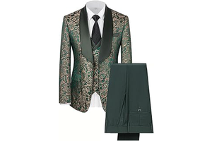 Men's 3 Piece Jacquard Suit Dinner Party Prom Tuxedo Wedding Embroidered Blazer Vest Pants Set: Jacquard Weave and Production Notes