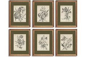 Vintage Floral Wall Art Sketch Flower Prints Antique Botanical Canvas Wall Art Decor Vintage Etchings Floral Poster Green Botanical Painting: Print Design and Production Notes
