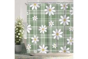 Cute Flower Green Daisy Floral Retro Grovvy Bathroom Shower Curtain Set: Print Design and Production Notes