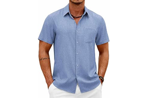 Mens Short Sleeve Button Down Shirts Casual Summer Shirts Linen Texture Beach Shirt with Pocket: OEM Production and Sizing Notes