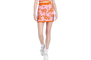 Women's Jacquard Sweater Bodycon Mini Skirt - (Pink Tropical Floral, XLarge): Jacquard Weave and Production Notes