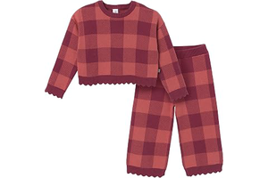 Modern Moments™ by Gerber Toddler Girls' Jacquard 2-Piece Sweater Set, Dark Rose Large Check, 5T: Jacquard Weave and Production Notes