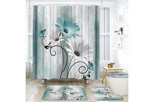 Onalasyc 4PCS Teal Daisy Floral Bathroom Sets with Shower Curtain and Rugs: Print Design and Production Notes