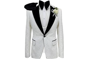 Men's Suits Slim Fit 3 Piece Set White Jacquard Classic Wedding Blazer Vest Pants Formal Tuxedo for Groomsman: Jacquard Weave and Production Notes