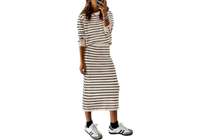Women's 2 Piece Striped Sweater Skirt Set Fall Matching Sets: OEM Production and Sizing Notes