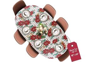 Covers For The Home Deluxe Elastic Edged Flannel Backed Vinyl Fitted Table Cover - Christmas Flower Pattern - Round Oblong Oval - Fits Tables up: Print Design and Production Notes