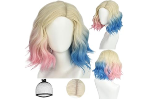 ANOGOL Platinum Blonde Pink Blue Ombre Bob Wigs Short Blonde Wavy Wigs: Ombre Dyeing and Production Notes