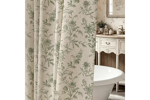 BTTN Green Farmhouse Floral French Country Linen Shower Curtain Set, 72x72: Print Design and Production Notes