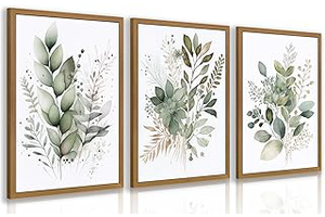 HLXRAE Neutral Sage Green Botanical Floral Wall Art, Wood Framed 12"x16"x3": Print Design and Production Notes