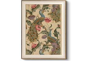HUARCEY Framed Canvas Wall Art Vintage Peacock, Vine with Poppies Floral Print Decor, Peacock Art Print Bird Wall Art 12x16 inch, for Bedroom: Print Design and Production Notes