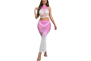 Lingerie Sets for Women Sexy Ombre Sheer Mesh Sleeveless Tank Crop Tops Bodycon Maxi Skirt Party Cocktail Rave Club Outfits: Ombre Dyeing and Production Notes