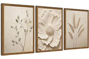 JLTULT Beige Floral Wall Art Set of 3, Solid Wood Frames, 12 x 16 in Each: Print Design and Production Notes