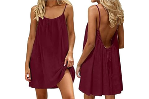 Backless cami dress for womens, mini house lounge dress short flowy sundress open back nightgowns sleep dress: OEM Production and Sizing Notes