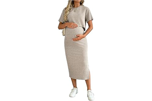 SHENHE Women's Maternity Ribbed 2 Piece Outfits Crop Top Bodycon Midi Skirt: OEM Production and Sizing Notes