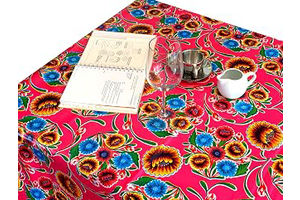 Alux Sweet Flower Oilcloth Tablecloth - Pink - Plastic Vinyl PVC - Mantel de Plastico (55x55in Square): Fabric Sourcing and Quality Notes