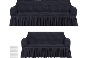 Fanfanwin 2 Pcs Sofa and Loveseat Slipcover Set with Skirt, Black: Jacquard Weave and Production Notes