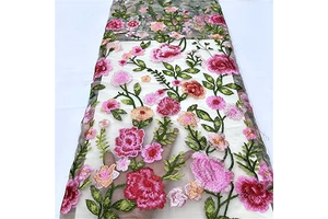 1 Yard 3D Rose Embroidered Floral Lace Fabric - Soft Transparent Mesh Tulle Fabric for Wedding Dresses, Craft Projects, and Fashion Apparel: Ombre Dyeing and Production Notes