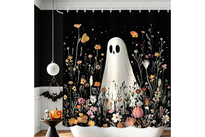 APROPHIC Halloween Shower Curtain Ghost Floral Wildflower Bath Curtain: Print Design and Production Notes