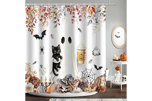 APROPHIC Halloween Shower Curtain Funny Ghost Cat Shower Curtains 72x72 in: Print Design and Production Notes
