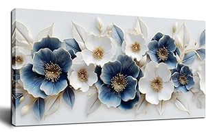 Large Canvas Wall Art for Living Room Blue and White Floral Print Painting wall Decor for Bedroom Office Modern Home Botanical Framed Wall: Print Design and Production Notes