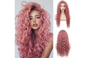 Long Pink Curly Wavy Wig for Women Natural Ombre Fluffy Synthetic Hair for Costume Cosplay Halloween Party: Ombre Dyeing and Production Notes