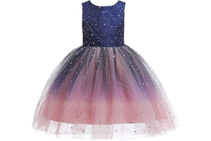 Princess Sparkle Tulle Dress Little/Big Girls A Line Bridesmaid Wedding Birthday Party Pageant Tutu Dresses: Ombre Dyeing and Production Notes