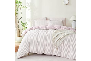 Light Purple Queen Size Comforter Set Striped Soft Luxury Washed Microfiber Jacquard 3 Pieces Bedding, Purple Vertical Ticking Stripes Comforter: Jacquard Weave and Production Notes