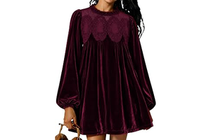 Womens A-Line Velvet Lace Overall Pleated Babydoll Mini Dress Casual Scallop Neck Flared Swing Dress: OEM Production and Sizing Notes