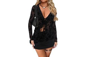 2 Piece Outfits for Women Floral Lace Open Front Tie Up Long Sleeve Crop Top Blouse Shirt and Mini Skirt Set: Jacquard Weave and Production Notes