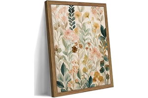 Framed Boho Floral Wall Art, Neutral Botanical Wildflower Canvas Wall Decor Painting, Vintage Flower Poster Print Picture for Living Room: Print Design and Production Notes