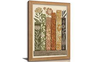 Framed Vintage Book Flower Wall Art, Botanical Floral Canvas Print Poster, Rustic Library Wall Decor for Living Room Bedroom, Boho Reading Nook: Print Design and Production Notes