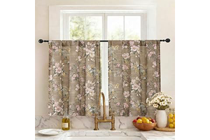 Simplebrand Taupe Floral Linen Textured Tier Kitchen Curtains 36 Inch 2 Panels, Light Filtering Privacy Cafe Small Window Curtains for Dorm RV: Print Design and Production Notes
