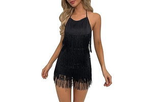 Sexy Backless Fringe Dress Jumpsuit - Womens Club Boho Tassel Tiered Halter Playsuit Festival Bodysuit Romper: Jacquard Weave and Production Notes