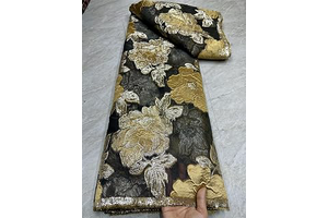 55" Width African Gilding Lace Fabric 2024 Luxury Organza Brocade Jacquard Tissue Lace Fabric for Elegant Wedding Dress (5Yards,Black Gold): Jacquard Weave and Production Notes