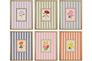 Vintage Floral Posters Wall Art Set of 6, Coquette Cute Stripe Botanical Stamp Canvas Wall Decor Painting, Colorful Flower Artwork Posters: Print Design and Production Notes