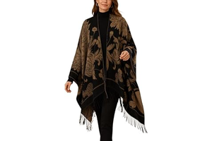 Women's Floral Shawl Wrap,Reversible Jacquard, Poncho Scarf with Fringe: Jacquard Weave and Production Notes