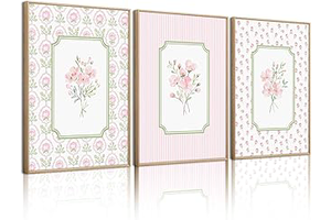 Pink Floral Wall Art Nursery Flower Canvas Wall Decor Baby Girl Wildflower Pictures Aesthetic Striped Botanical Poster Prints Pink Green Floral: Print Design and Production Notes