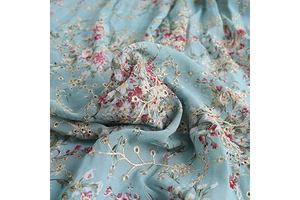 Embroidered Eyelets Chiffon Fabric Drape Floral Printing for Dresses Making 60 inch Wide (Grayish Green, Pre-Cut 1 Yard): Print Design and Production Notes