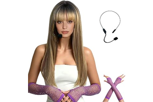 Blonde Ombre Wig with Bangs Heat Resistant Fiber Purple Gloves and Fake Microphone Halloween Cosplay Singer Costume: Ombre Dyeing and Production Notes