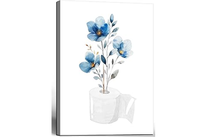 Framed Bathroom Canvas Wall Art Blue Flowers Elegant Floral 12x16 Inches: Print Design and Production Notes