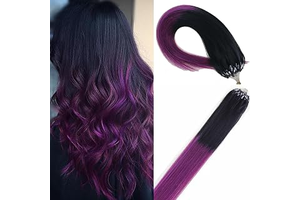 Micro Ring Link Human Hair Extensions Ombre Black to Purple 16 inch: Ombre Dyeing and Production Notes